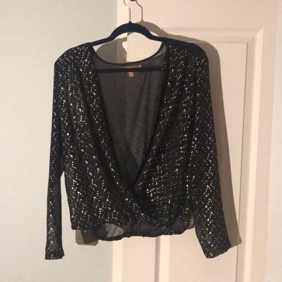 Black and gold flake deep V party blouse - Picture 5 of 5